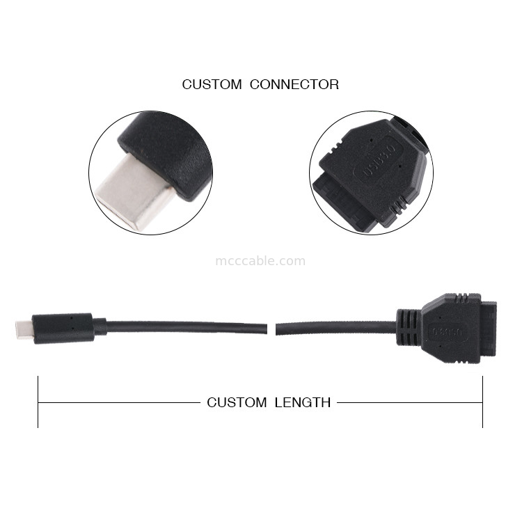 20P 女性USB3.0タイプCからIDCアダプターケーブル 内部抵抗 ブラックPVCワイヤー OEM ODM
