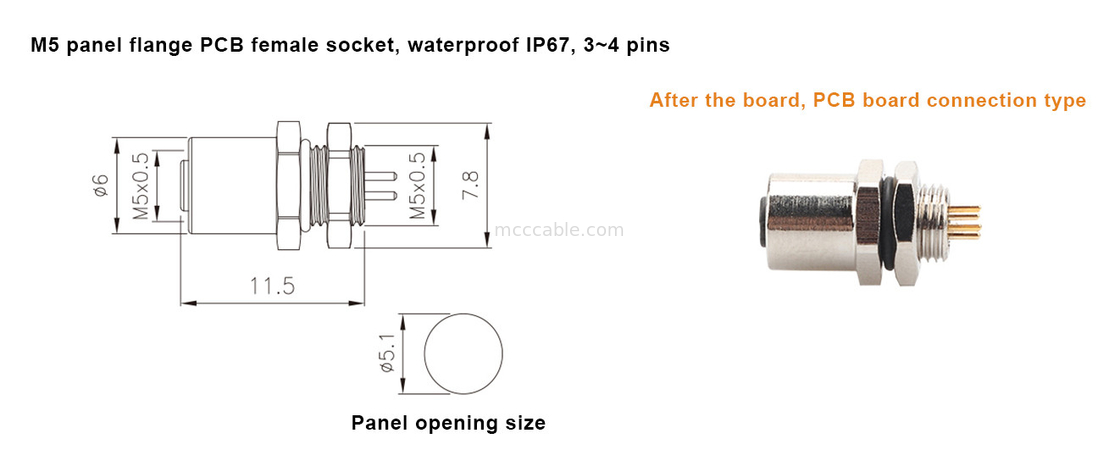 M5 コード-A 女性コネクタ 4Pin パネル フレンズ PCBソケット IP67 円形インターフェイスタイプA