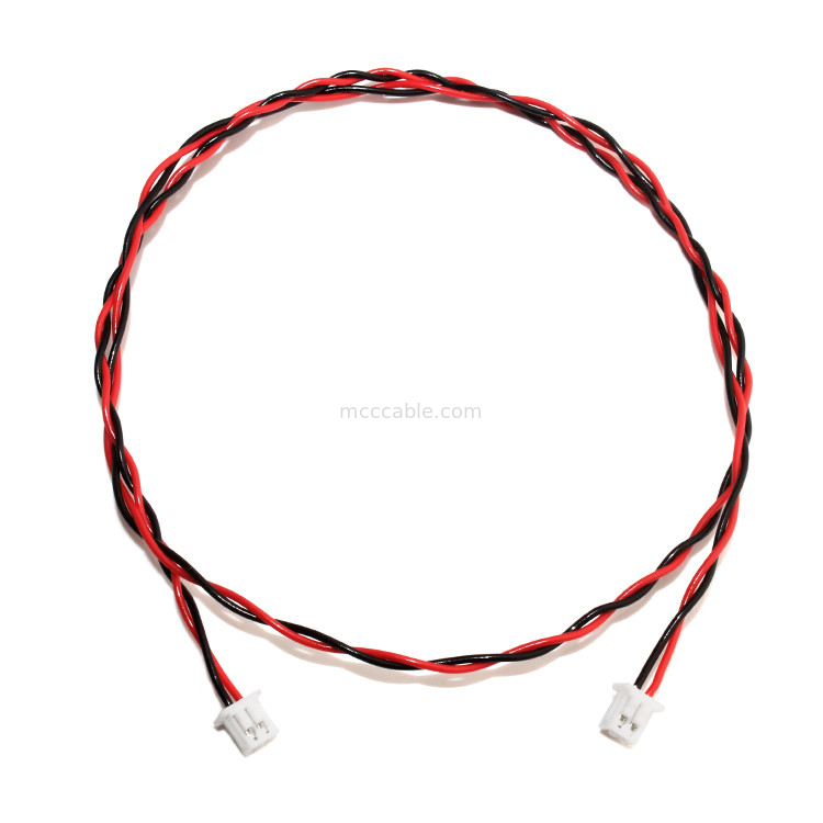 JSTワイヤー馬具XHP-2のコネクター ケーブル22AWG UL1007黒く赤い2Pはケーブルをつけた