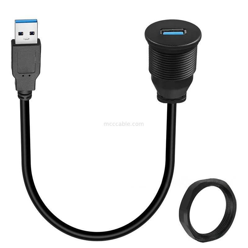 カスタムハーネス USB3.0 カルブ 車用ダッシュボードケーブル 丸型頭 USB3.0 男性から女性延長ケーブル 防水ケーブル