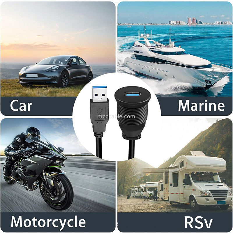 カスタムハーネス USB3.0 カルブ 車用ダッシュボードケーブル 丸型頭 USB3.0 男性から女性延長ケーブル 防水ケーブル