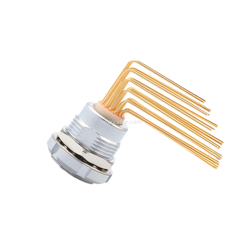 円形防水コネクタ Z2 26Pin ダブルナッツ 90° 角ピンコア 内外ナッツ固定ソケット