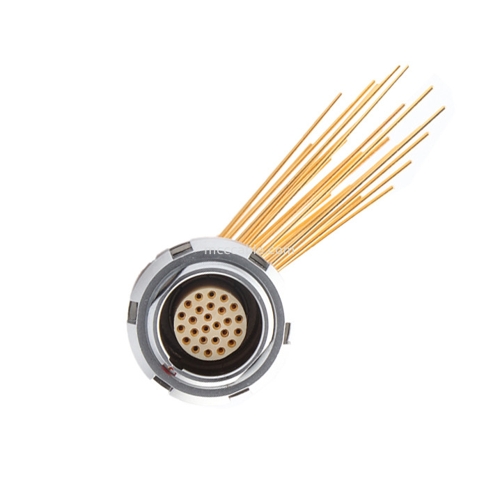 円形防水コネクタ Z2 26Pin ダブルナッツ 90° 角ピンコア 内外ナッツ固定ソケット