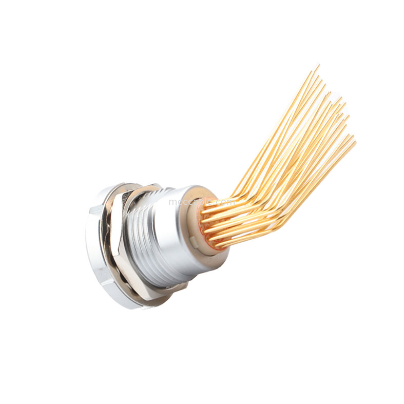 円形防水コネクタ Z2 26Pin ダブルナッツ 90° 角ピンコア 内外ナッツ固定ソケット