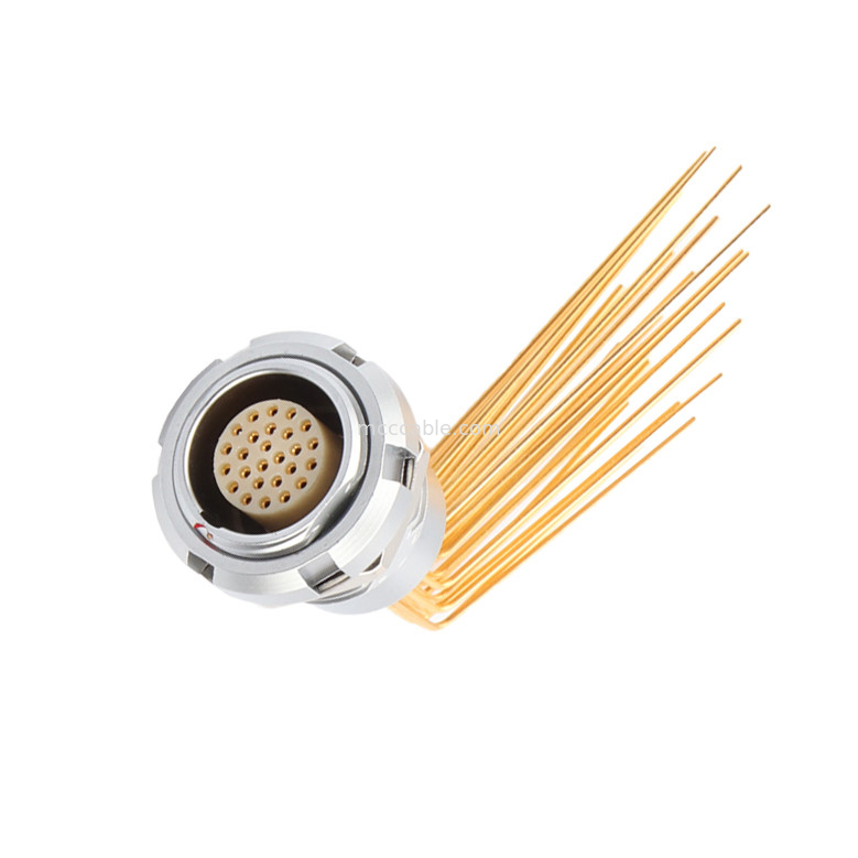 円形防水コネクタ Z2 26Pin ダブルナッツ 90° 角ピンコア 内外ナッツ固定ソケット