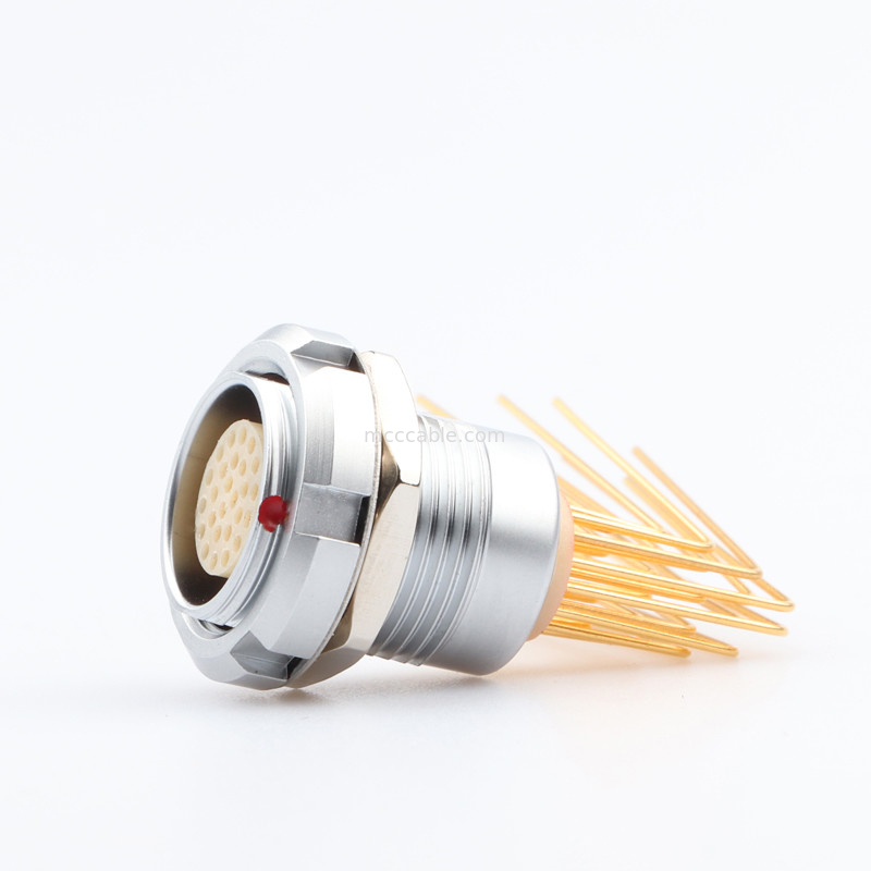 円形防水コネクタ Z2 26Pin ダブルナッツ 90° 角ピンコア 内外ナッツ固定ソケット